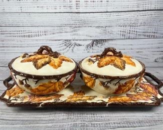 Style Eyes by Baum Bros Acorn Collection Lidded Serving Bowls Tray