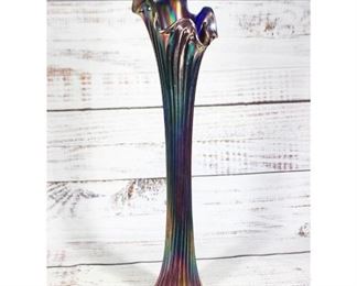 Vintage Carnival Glass Cobalt Blue Fine Rib Carnival Trumpet Vase
