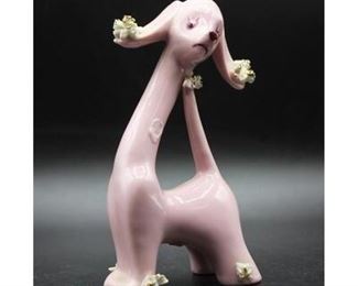 Vintage Made in Japan Hand Painted Pink Spaghetti Poodle Dog Ceramic Figurine