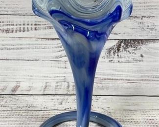 Vintage Murano Trumpet Coil Light Blue Art Glass Vase
