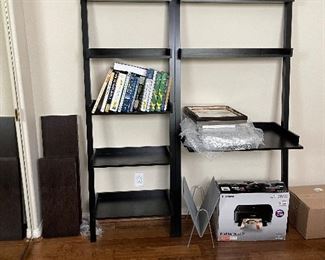 Leaning desk and Leaning Black shelf - plus loads of picture frames