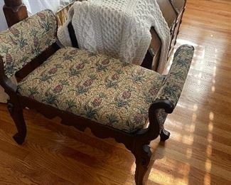 BENCH SEAT WITH NEEDLEPOINT WORK 