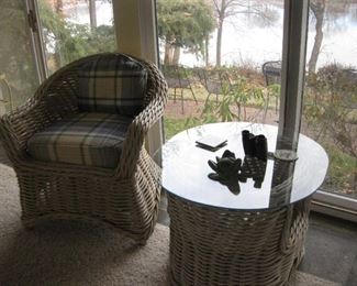 White Washed Round Side Table with Glass top $175.00
