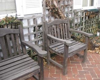 Teak wood style Patio arm chairs. $175.00-pr.