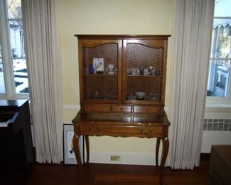 Beautiful Walnut Cabinet, wire grid doors with drawers/shelf -good condition $350.
