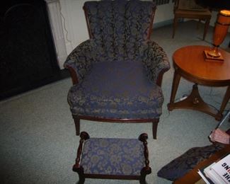Blue & Gold channel back arm chair including footstool-$ 175.00