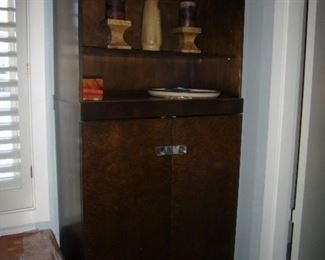 "Ello" wood cabinet with 2 open shelves 36" w x 19" d x 6'8" h -good condition- $250.