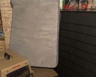 Big Doggie Bed with Big Pet Crate and smaller pet carrier.