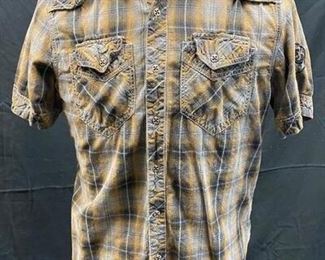 Affliction Mens Plaid Cowboy Western Button Front Embroidered Shirt