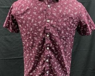 Burgundy White Floral Button Front Cactus Man Ricky Singh Short Sleeve Shirt Slim Fit Medium
