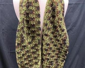 Crochet Knitted Green Camo Camouflage Fringed Edge Scarf