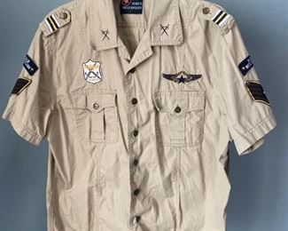 Force Multiplier Faux Military Patch Button Front Shirt Large