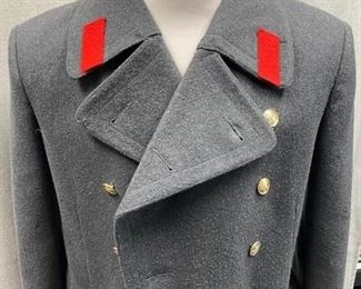 Heavy Soviet Russian Military Style Wool Peacoat Trench Coat Jacket Gold Buttons