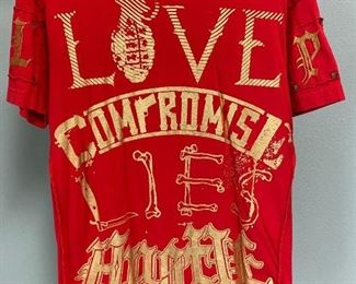 Mens Blac Label Warriors Destructed Love Compromise Lies Hustle Red Gold T Shirt