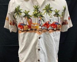 Mens High Surf Hawaiian Beach Classic Car Themed Button Front Cotton Short Sleeve Shirt