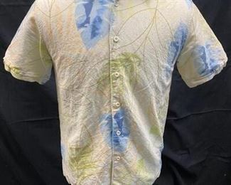 Pale Yellow Blue Tropical Cubavera Hawaiian Short Sleeve Button Front Shirt