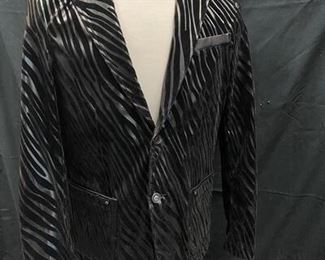 Platini Jeans Cougar Mens Black on Black Velvet Zebra Tiger Stripe Dinner Sports Coat Formal Jacket Large