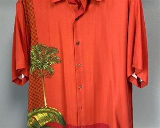 Tommy Bahama Orange Palm Tree Button Front Hawaiian Shirt 100 Silk Small