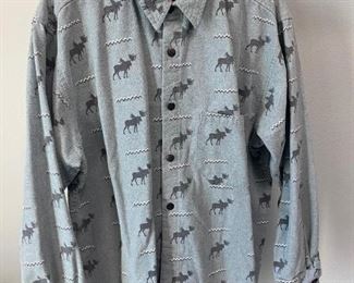 True Grit Moose Pattern Flannel Long Sleeve Shirt Medium