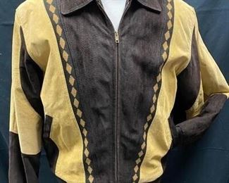 Vintage Leather Brand Zip Front Two Tone Bomber Style Jacket Small