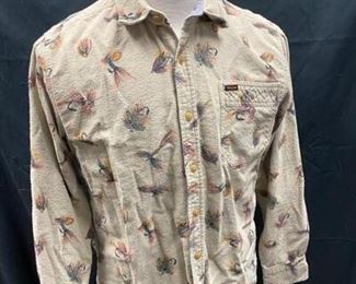 Volcom Brand Jeans Fly Fishing Lure Print Flannel Long Sleeve Shirt