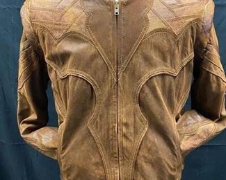 Weathered Brown Leather Western Bomber Flight Jacket Ayyawear Large