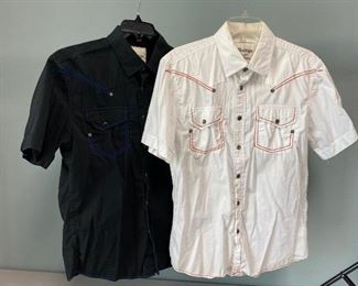White Black A.Prodigee Western Wear Snap Front Short Sleeve Mens Shirts Large