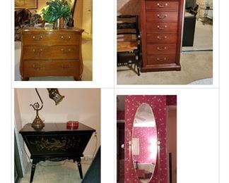 Amazing furniture pieces - Ethan Allen, Hitchcock Tell City Dough Box and look at that dressing mirror!