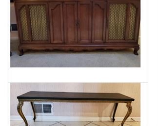 Scott Copley console and slate and brass entry bench