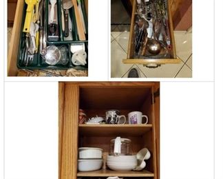 More kitchen utensils, mugs and servingware.