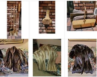 Fireplace equipment and fur coats.