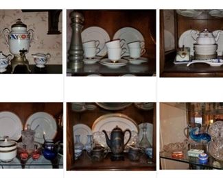 FraunFelter Royal RochesterCoffee Urn with creamer and sugar, Lenox, Mikasa, Japanese coffee urn with creamer and sugar, cut glass/crystal pieces.