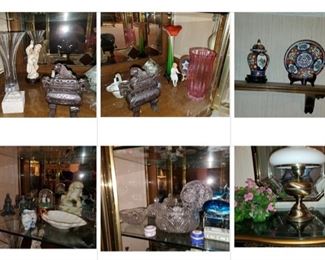 More cut glass, trinkets and lamp