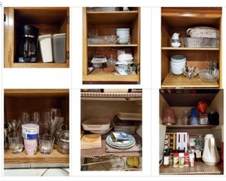 Kitchen servingware, coffee maker, Pyrex, etc.