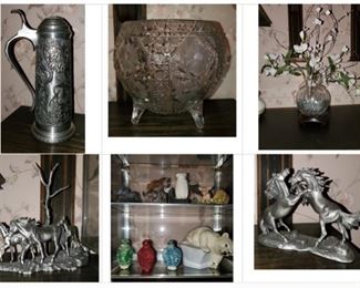 Franklin Mint pieces, more cut glass, trinkets.