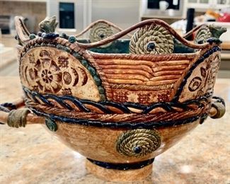 16. Handmade Handled Ceramic Bowl (10" x 7")
