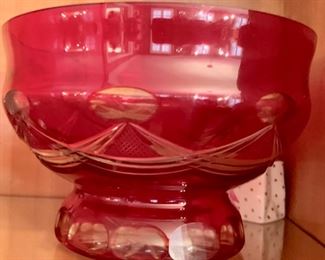 26. Red Crystal Cut To Clear Footed Bowl (7" x 5")