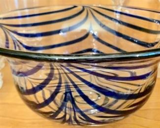 31. MMA Metropolitan Museum of Art Vintage Blue Looped Hand Blown Glass Bowl (10" x 5")