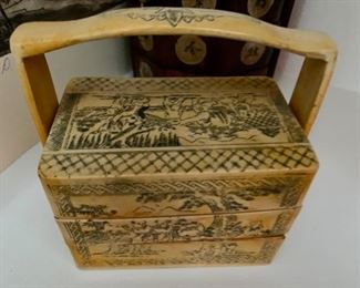 123. Etched, Stacked Asian Box (4" x 3" x 4")