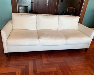 1. Beverly White Linen 3 Cushion Sofa