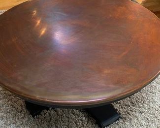 003 Crate Barrel Collina Copper Topped Metal Based Round Coffee Table