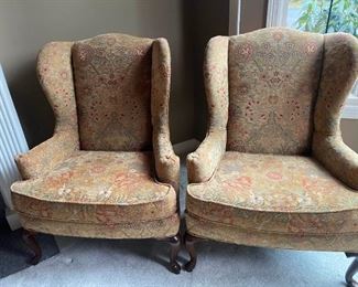 032 Pair Upholstered Wingback Chairs