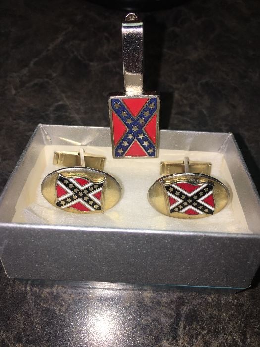 Vintage Confederate flag cuff links and tie clips   $95.00
