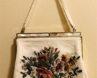 Vintage Beaded Evening Bag Mother Of Pearl Clasp (Korea)