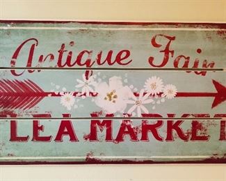 Antique Fair Flea Market Wooden Sign