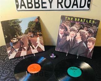 Vintage The Beatles Records, Button Pin & Abbey Road Sign