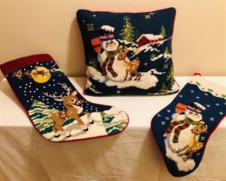 Needlepoint Christmas Stockings & Pillow