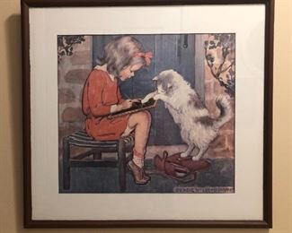 Jessie Wilcox Smith Girl & Kitten Writing Framed Print