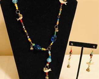 Artisan Glass Zuni Necklace & Earrings Set