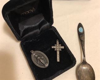 Sterling Silver Religious Spoon & Medals (13.4 Grams)